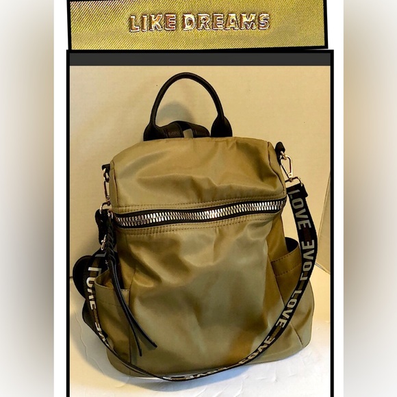 Like Dreams Handbags - Like Dreams nwot green &black backpack/purse adjust shoulder bag